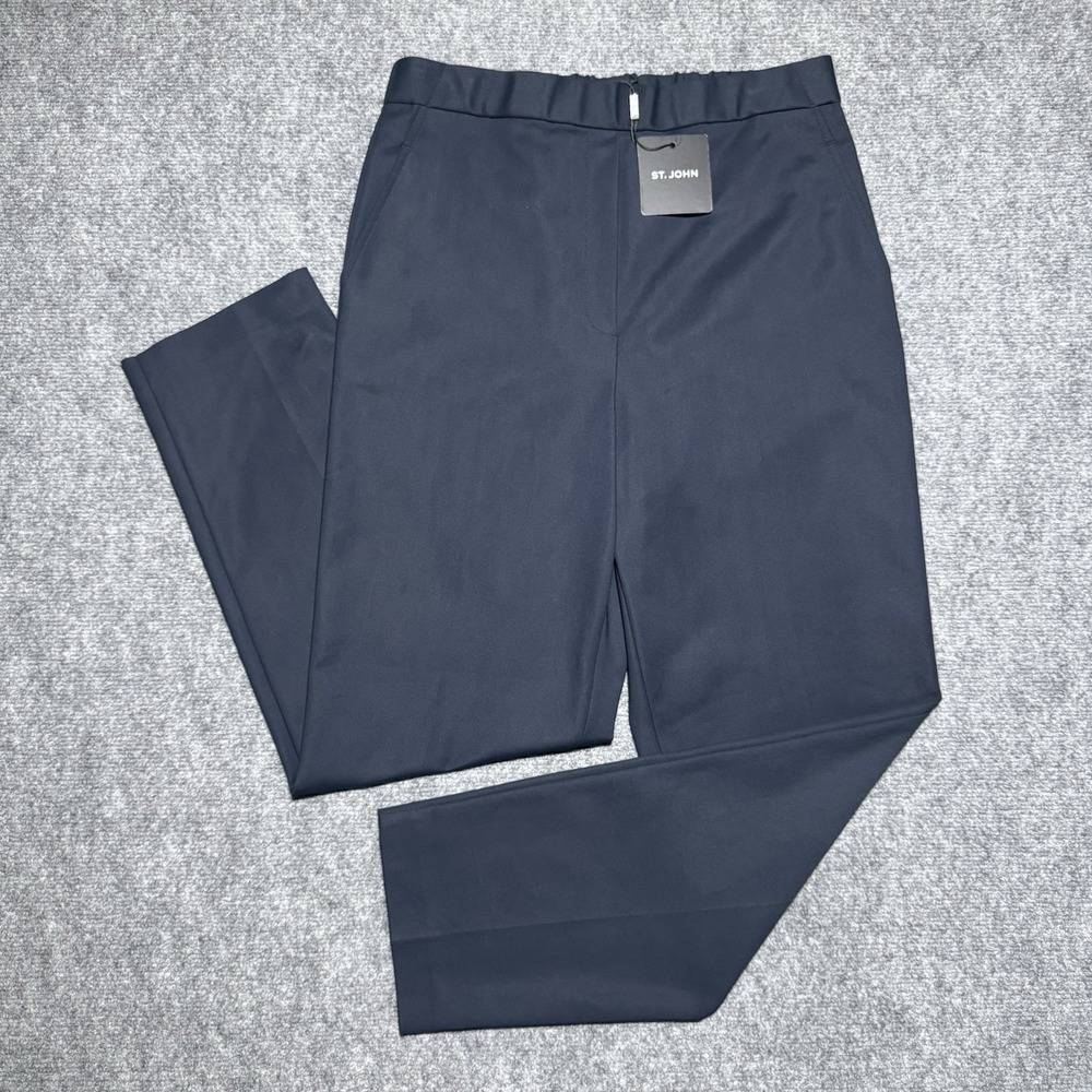 St John Navy Pull On Pant Elastic Pockets Minimalistic Women M NEW NWT MSRP $695